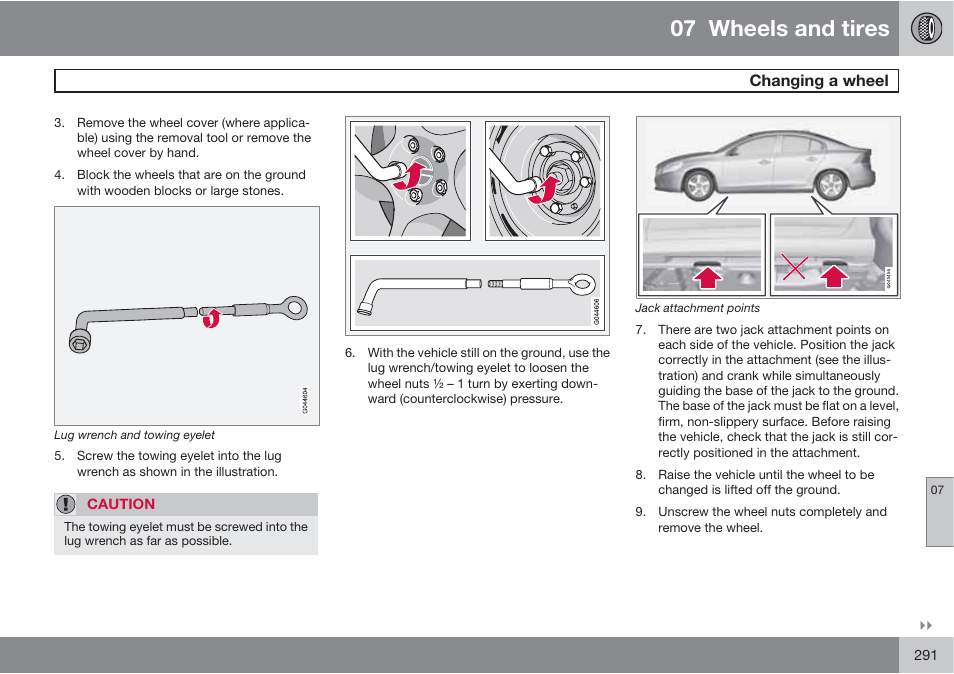 07 wheels and tires | Volvo S60 User Manual | Page 291 / 358