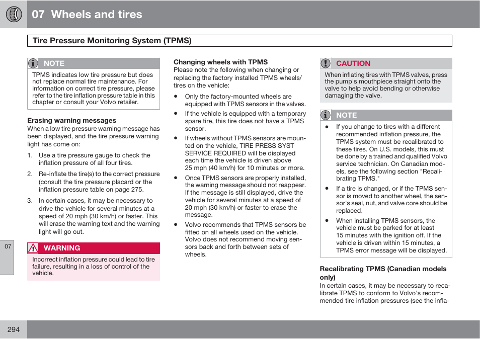 07 wheels and tires | Volvo S60 User Manual | Page 294 / 358