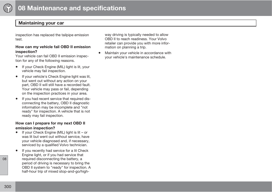 08 maintenance and specifications | Volvo S60 User Manual | Page 300 / 358