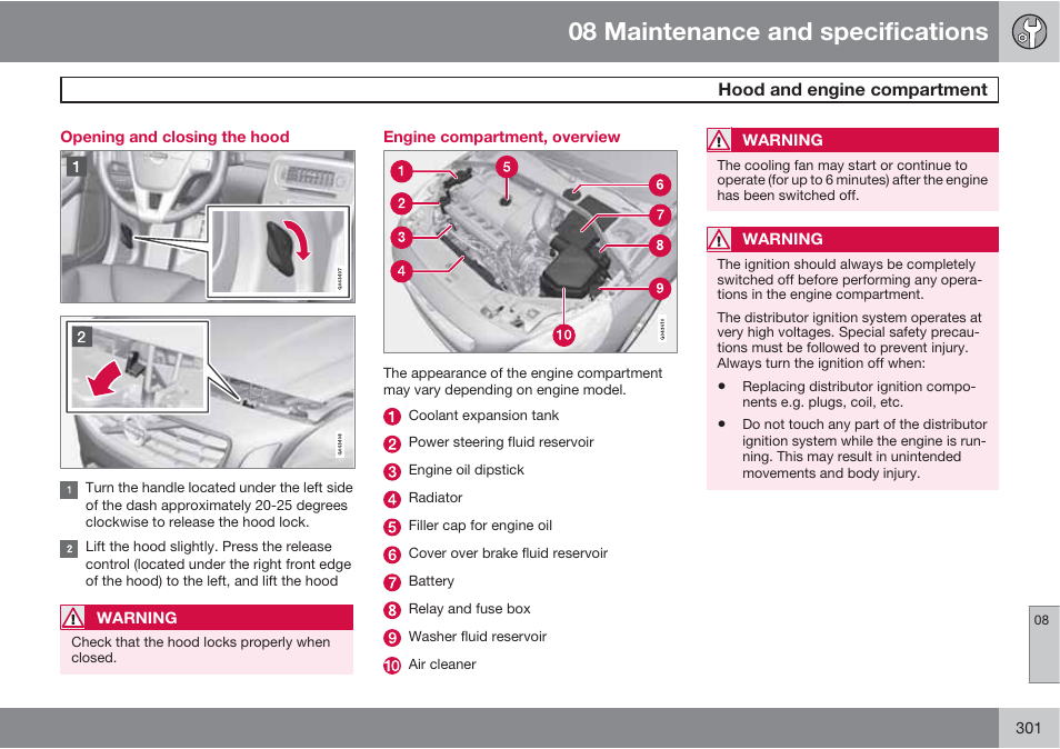 08 maintenance and specifications | Volvo S60 User Manual | Page 301 / 358