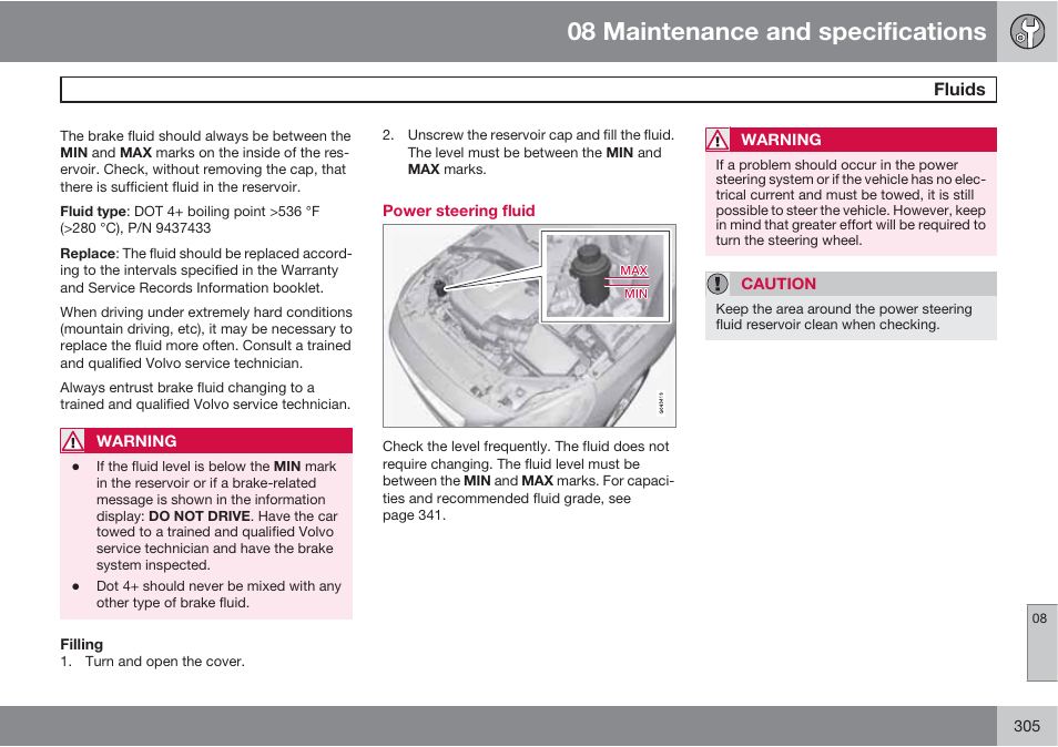 08 maintenance and specifications | Volvo S60 User Manual | Page 305 / 358