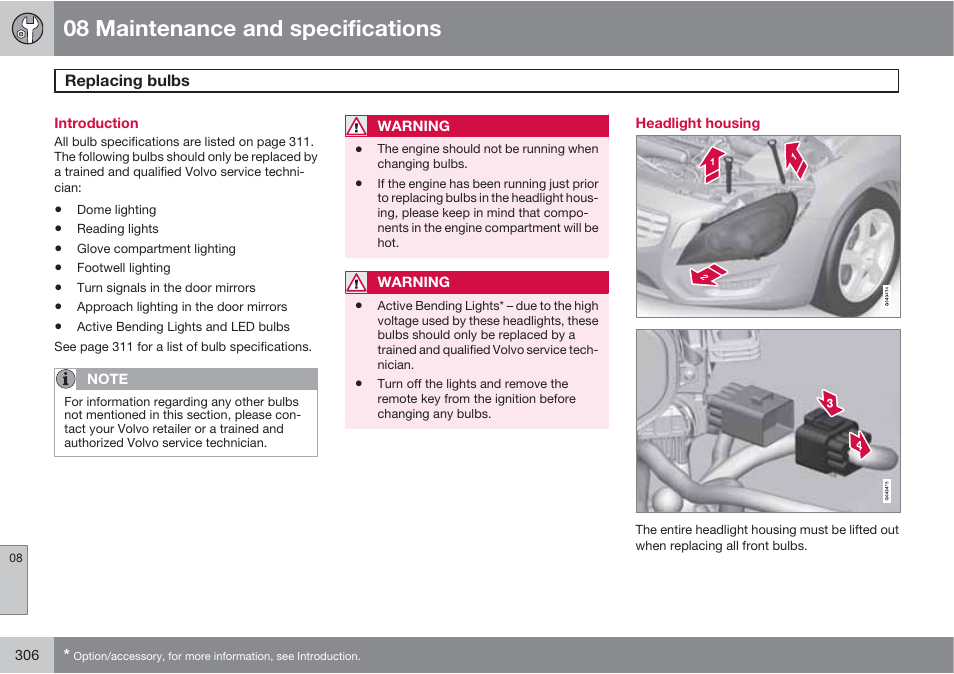08 maintenance and specifications | Volvo S60 User Manual | Page 306 / 358