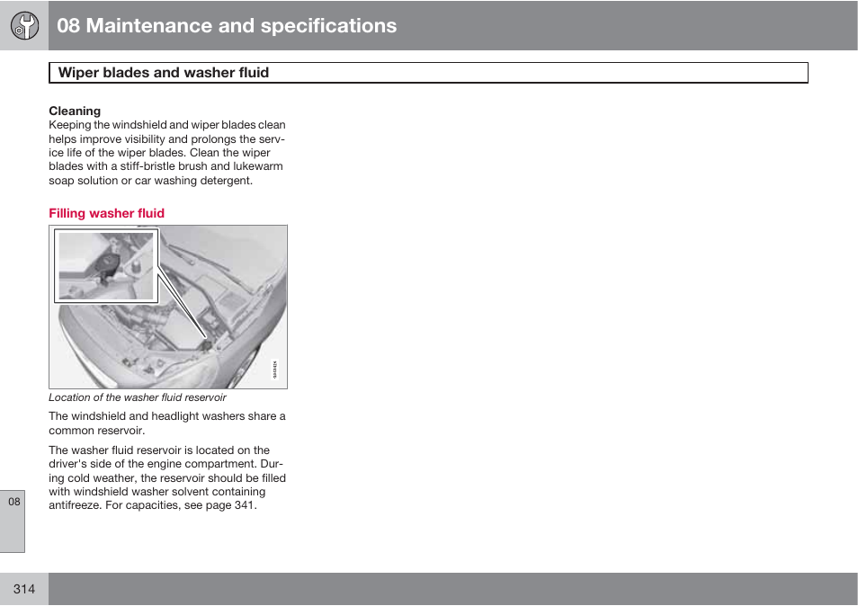 08 maintenance and specifications | Volvo S60 User Manual | Page 314 / 358