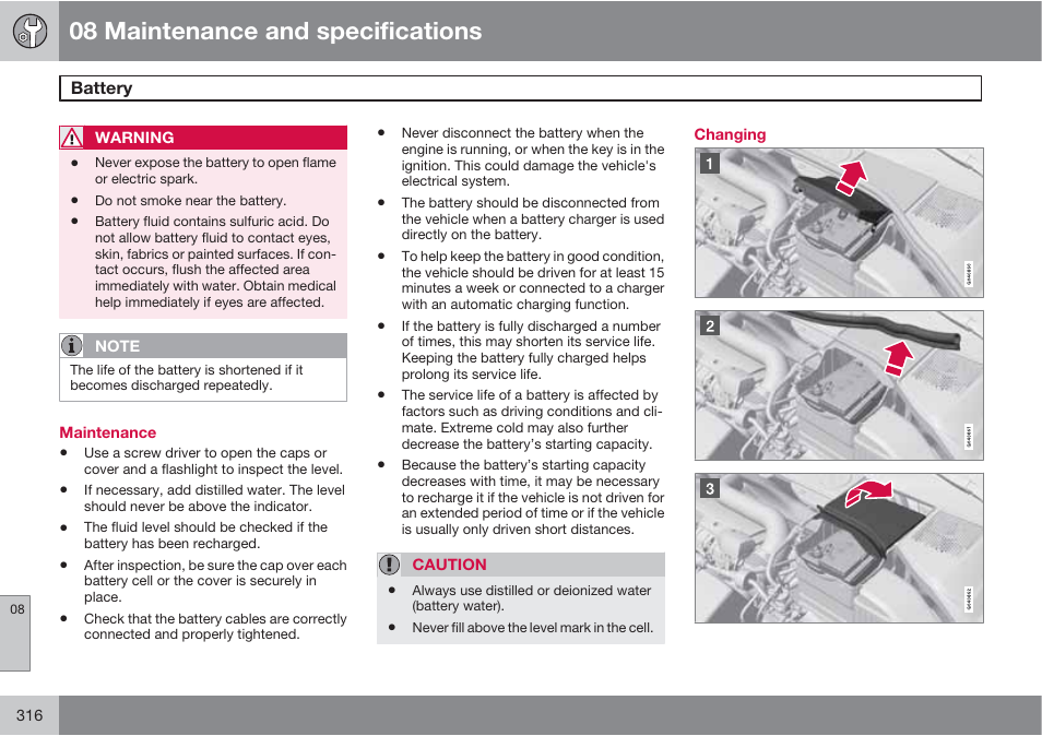08 maintenance and specifications | Volvo S60 User Manual | Page 316 / 358