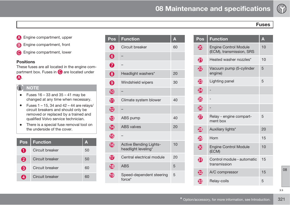 08 maintenance and specifications | Volvo S60 User Manual | Page 321 / 358
