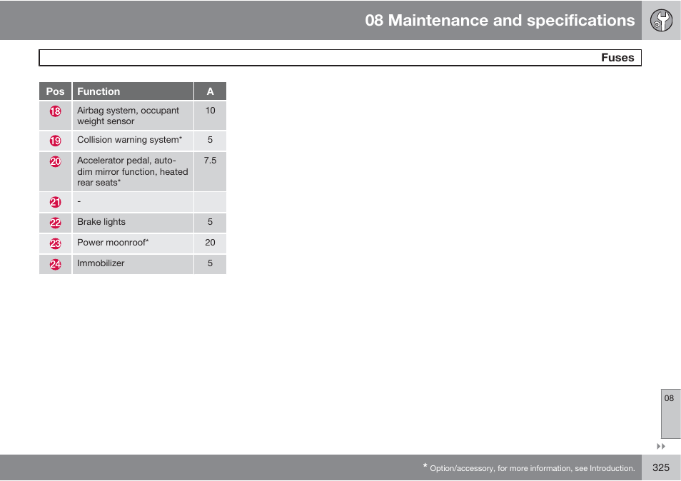 08 maintenance and specifications | Volvo S60 User Manual | Page 325 / 358