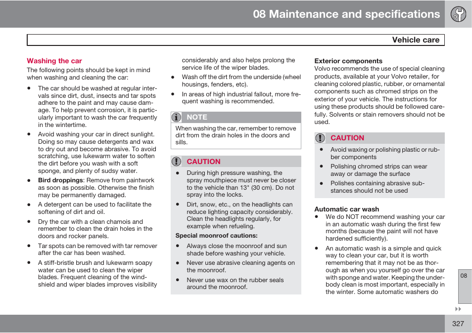 08 maintenance and specifications | Volvo S60 User Manual | Page 327 / 358