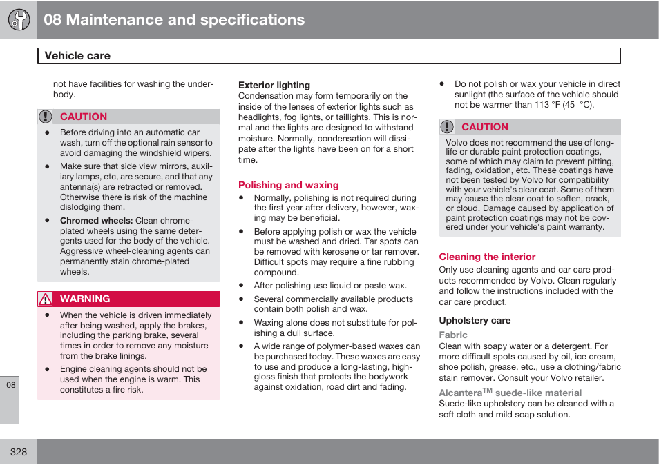 08 maintenance and specifications | Volvo S60 User Manual | Page 328 / 358
