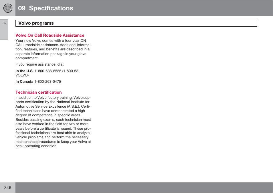 09 specifications | Volvo S60 User Manual | Page 346 / 358
