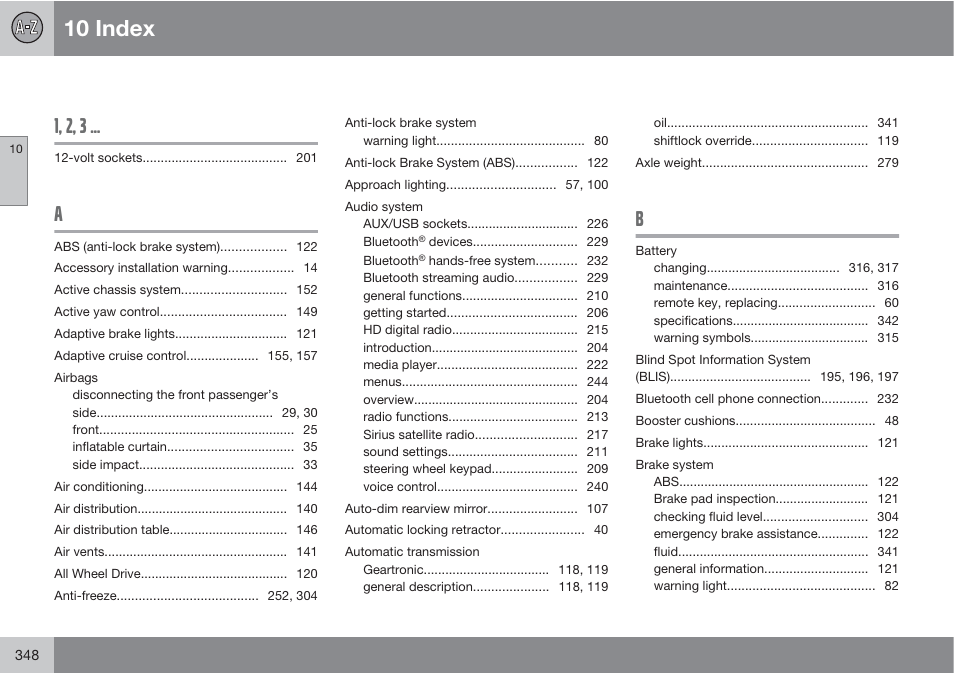 10 index | Volvo S60 User Manual | Page 348 / 358