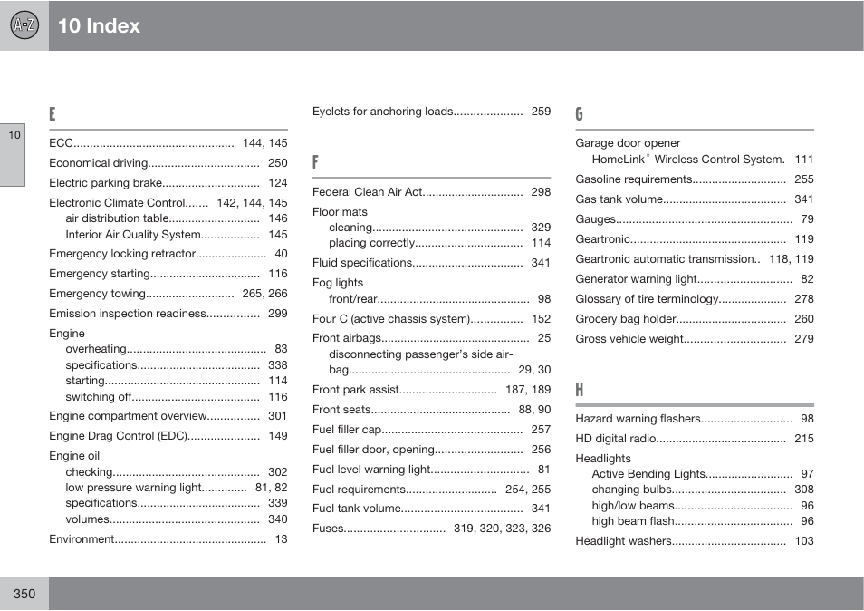 10 index | Volvo S60 User Manual | Page 350 / 358