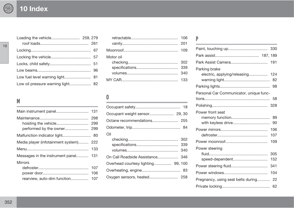 10 index | Volvo S60 User Manual | Page 352 / 358