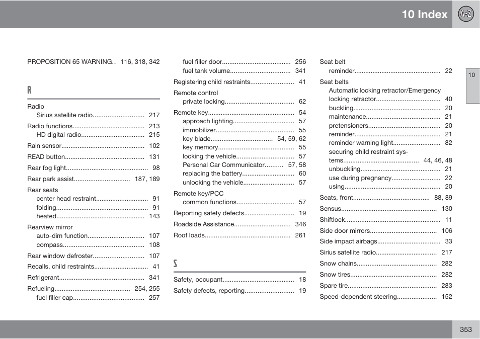 10 index | Volvo S60 User Manual | Page 353 / 358