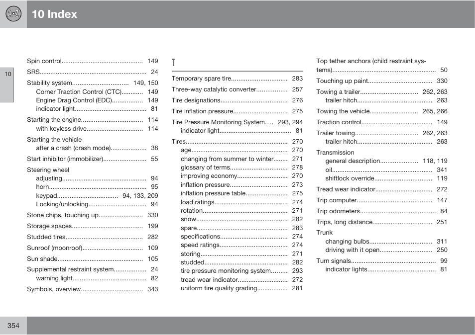 10 index | Volvo S60 User Manual | Page 354 / 358