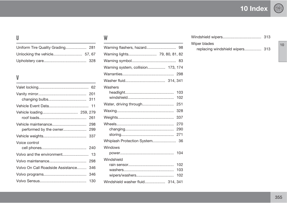 10 index | Volvo S60 User Manual | Page 355 / 358