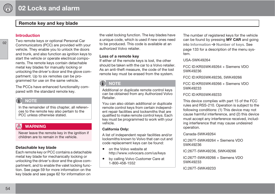 02 locks and alarm | Volvo S60 User Manual | Page 54 / 358