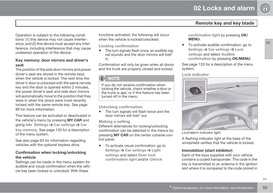 02 locks and alarm | Volvo S60 User Manual | Page 55 / 358
