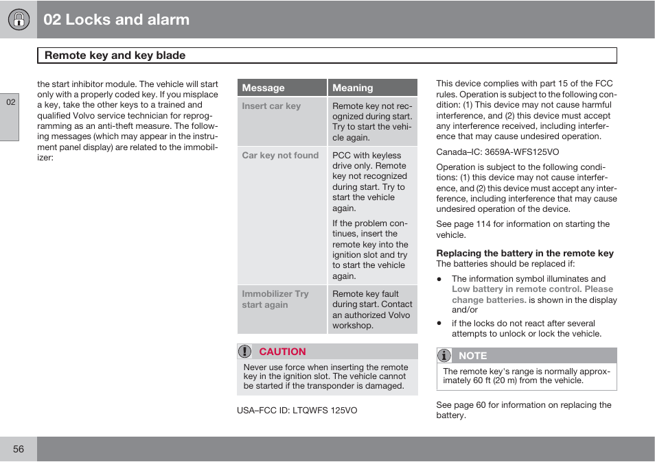 02 locks and alarm | Volvo S60 User Manual | Page 56 / 358