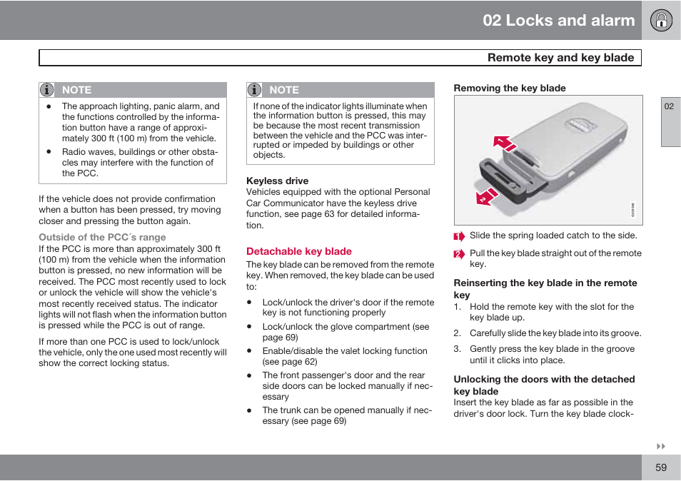 02 locks and alarm | Volvo S60 User Manual | Page 59 / 358