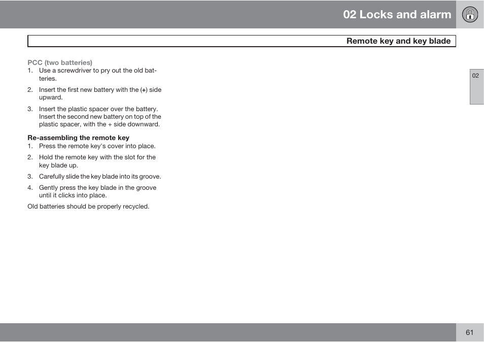 02 locks and alarm | Volvo S60 User Manual | Page 61 / 358