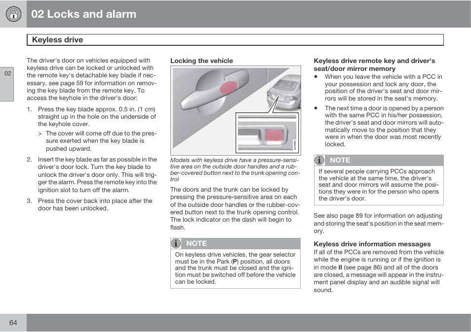 02 locks and alarm | Volvo S60 User Manual | Page 64 / 358