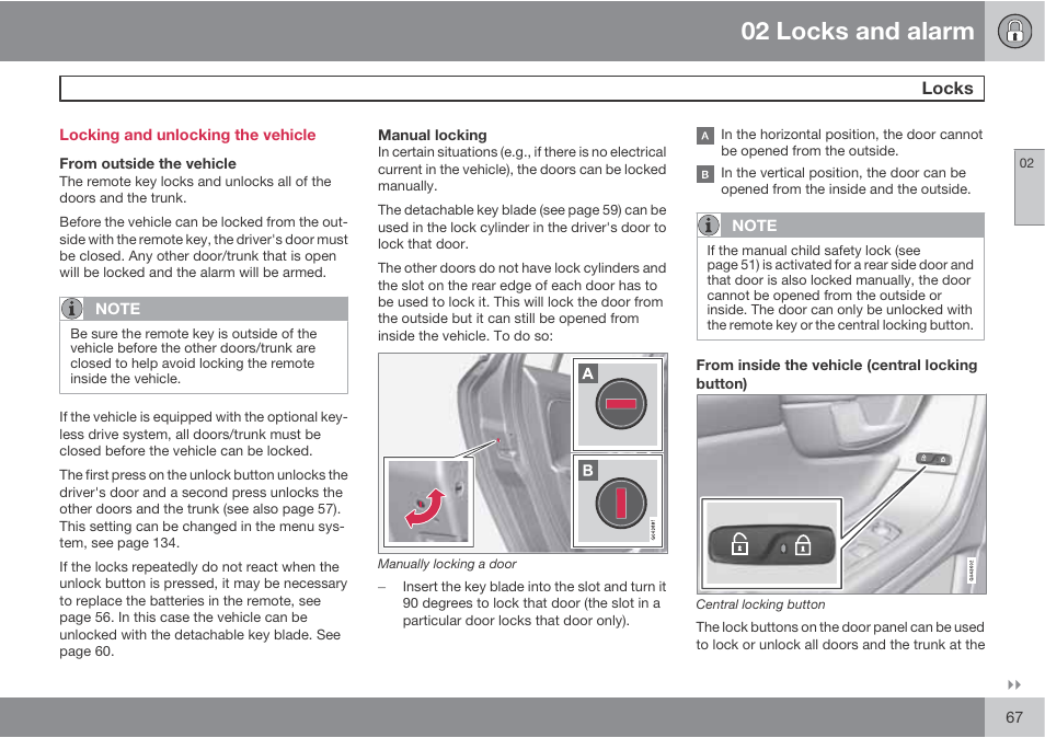 02 locks and alarm | Volvo S60 User Manual | Page 67 / 358