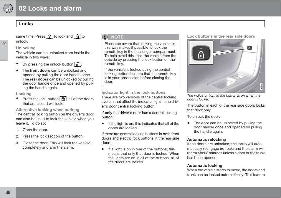 02 locks and alarm | Volvo S60 User Manual | Page 68 / 358