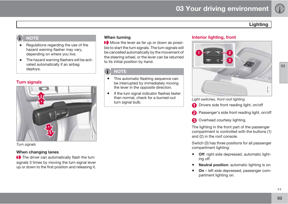 03 your driving environment | Volvo S60 User Manual | Page 99 / 358