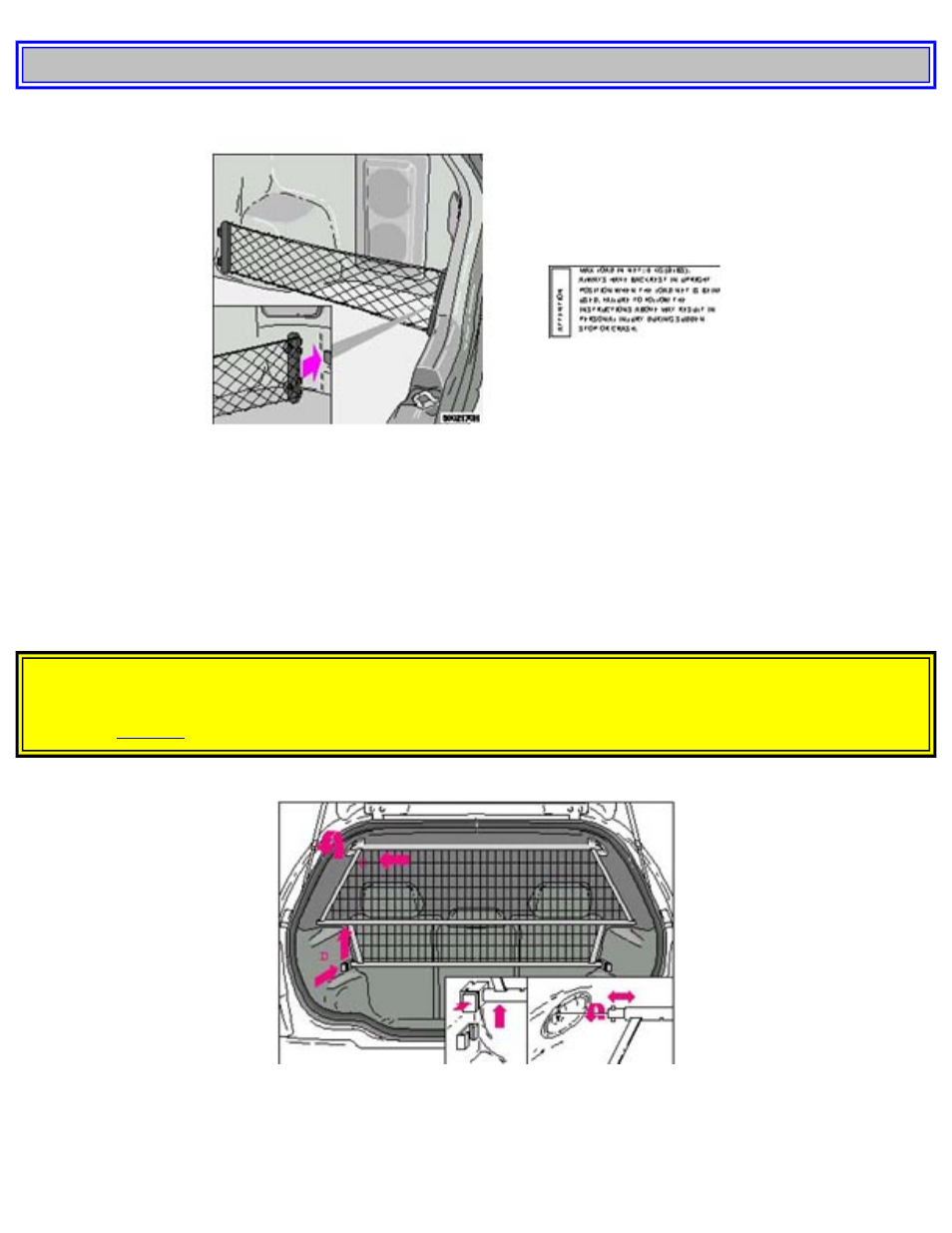 Side cargo net, cargo net 58, Pg. 58 side cargo net (option), cargo net | Volvo S40 User Manual | Page 82 / 189