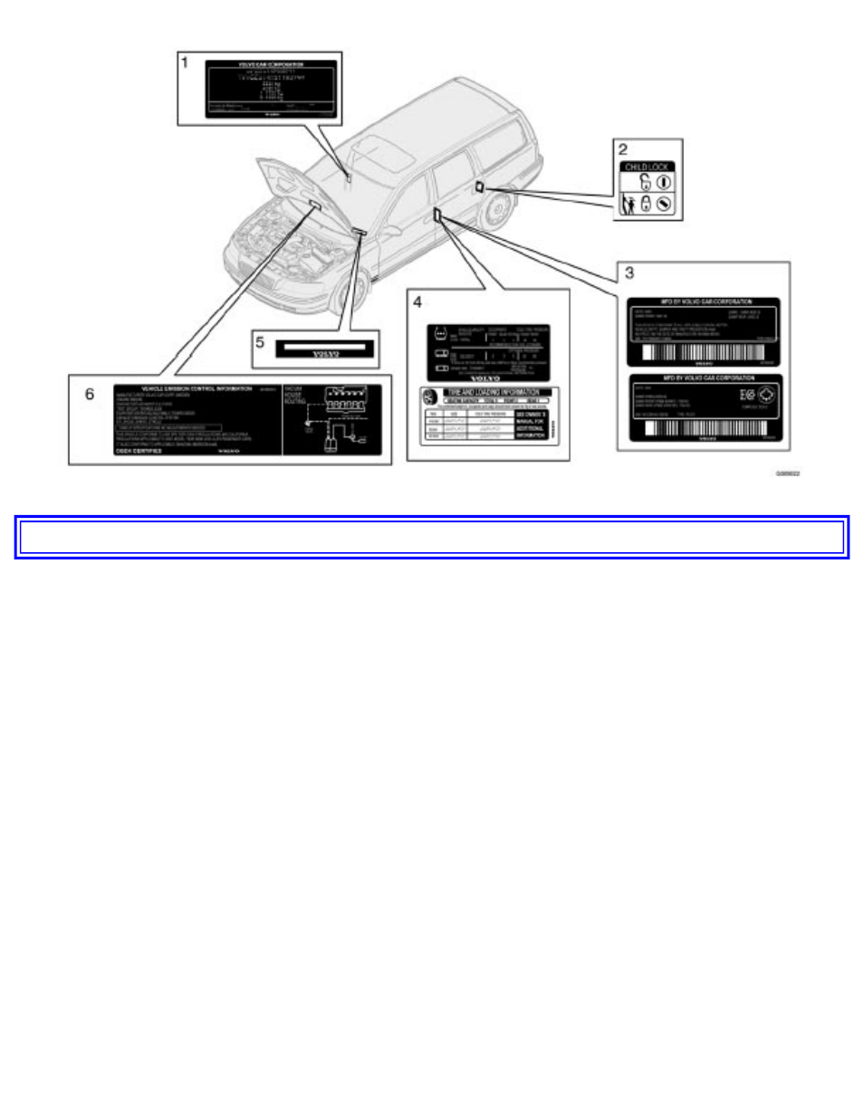 Pg. 213 specifications, Label information | Volvo V70 User Manual | Page 243 / 283