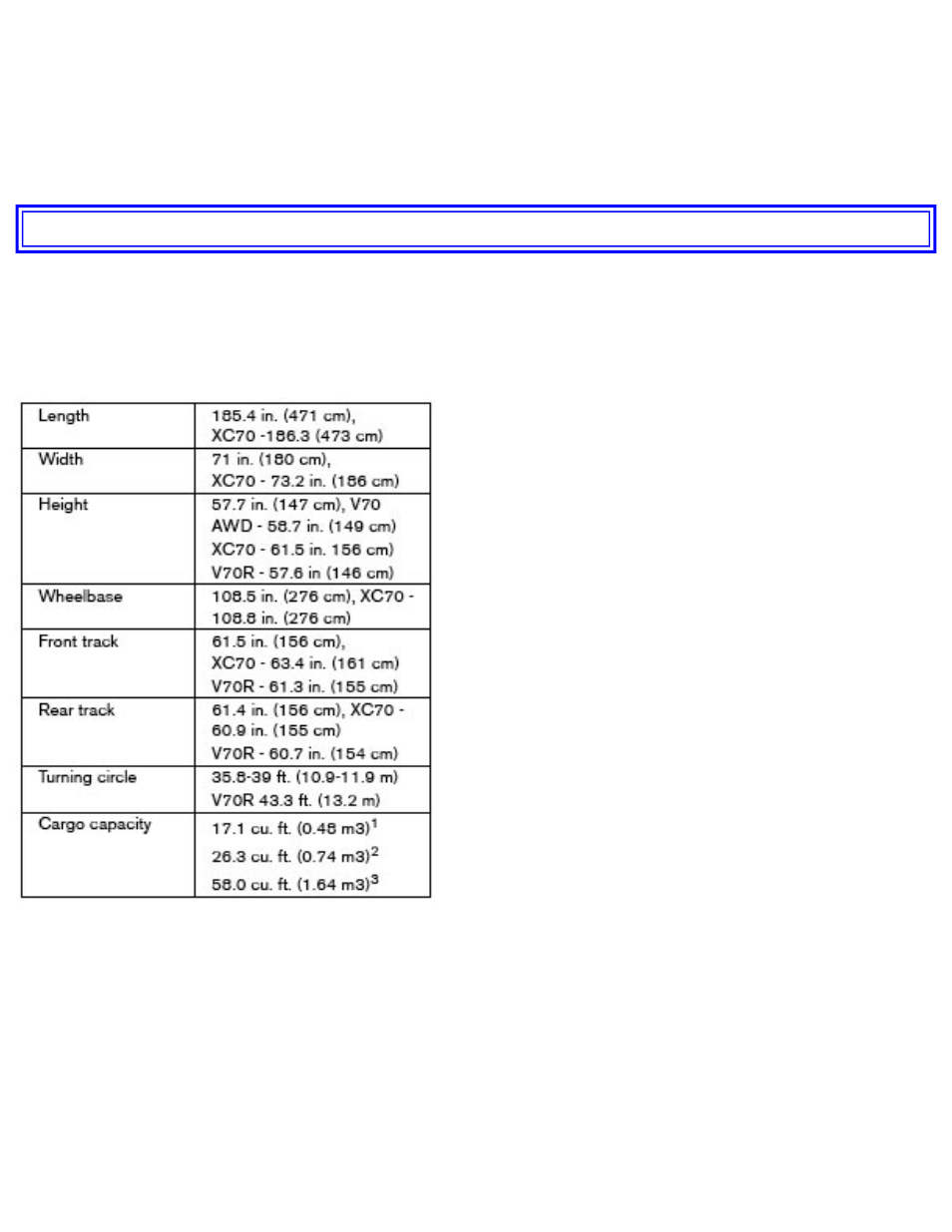 Pg. 214 specifications, Dimensions and weights | Volvo V70 User Manual | Page 244 / 283