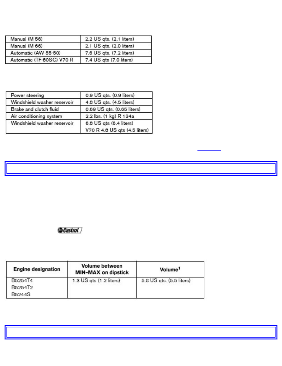 Pg. 217 specifications, Engine oil, Pg. 218 specifications | Volvo V70 User Manual | Page 247 / 283