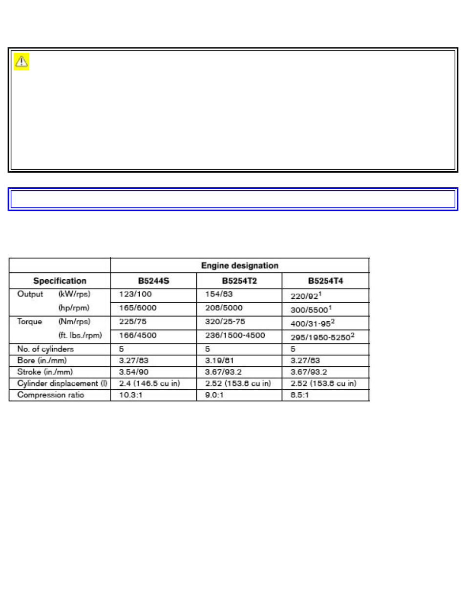 Pg. 223 specifications, Engine specifications | Volvo V70 User Manual | Page 251 / 283