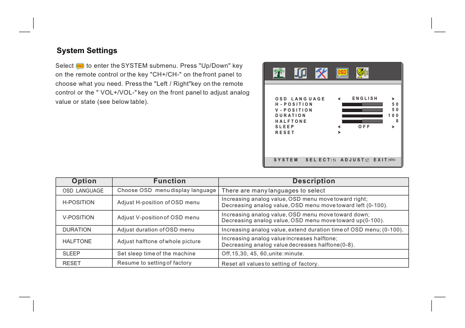 System settings | ViewEra V221MV User Manual | Page 18 / 23