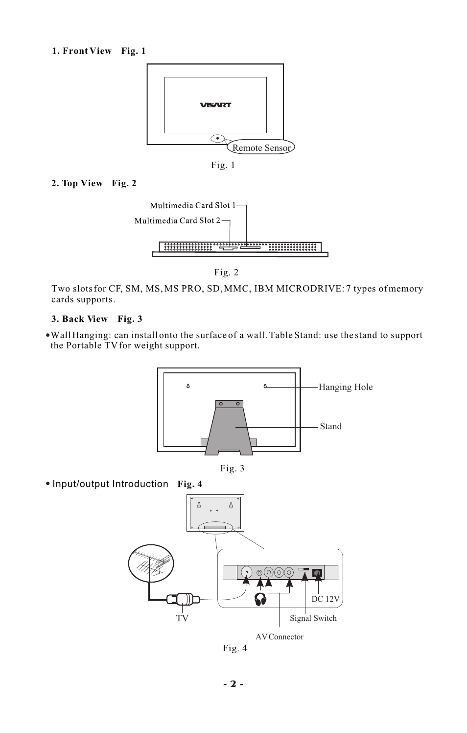 Visart Technologies 10.4 PORTABLE TV with built-in multimedia Card Player User Manual | Page 4 / 20