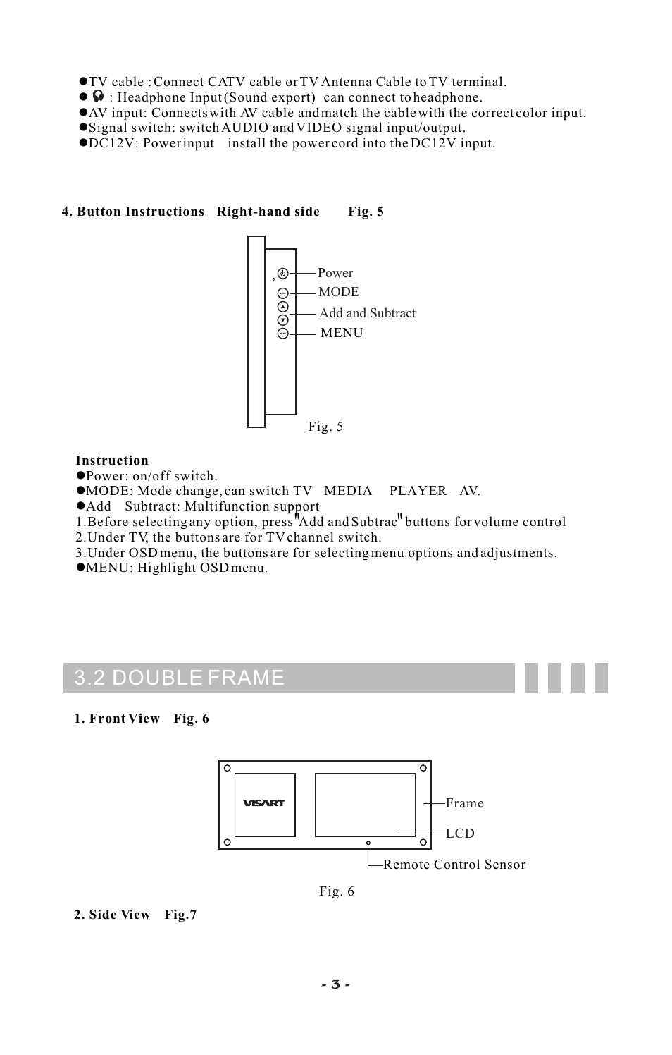 2 double frame | Visart Technologies 10.4 PORTABLE TV with built-in multimedia Card Player User Manual | Page 5 / 20