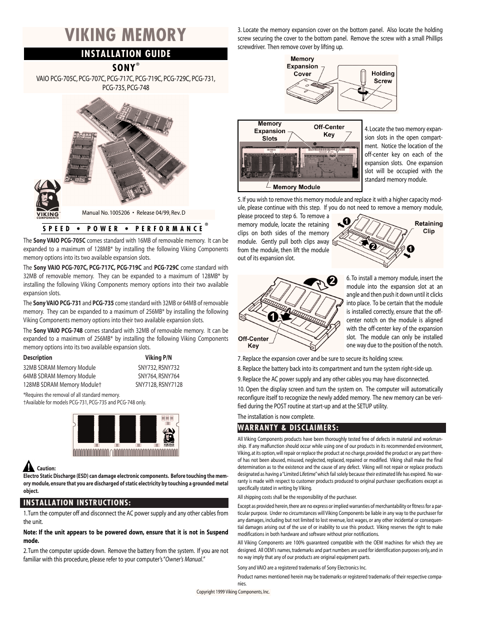 Viking InterWorks VAIO PCG-707C User Manual | 1 page