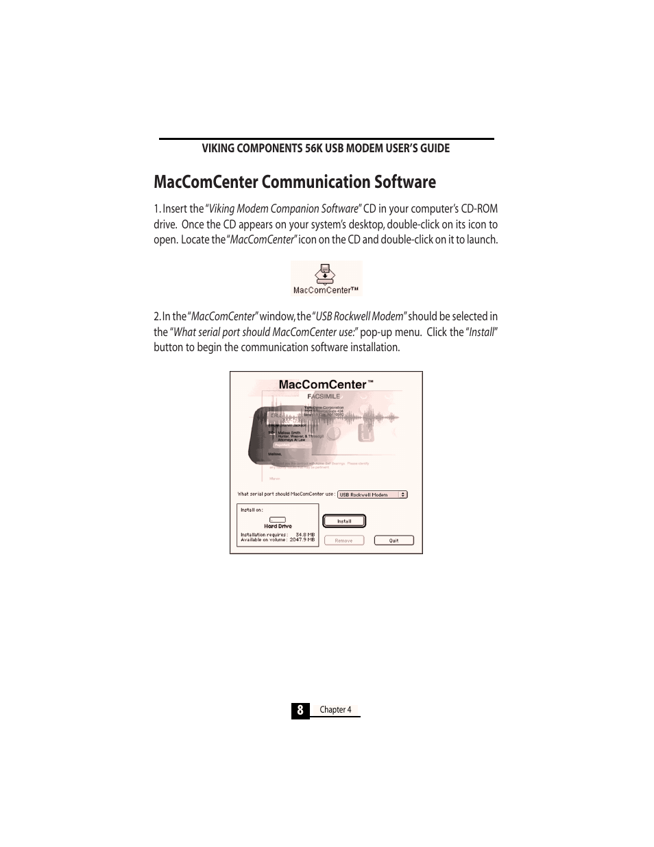 Maccomcenter communication software | Viking InterWorks MAC OS User Manual | Page 10 / 33