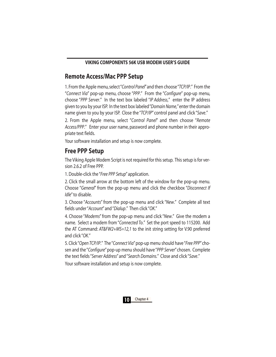 Remote access/mac ppp setup, Free ppp setup | Viking InterWorks MAC OS User Manual | Page 12 / 33