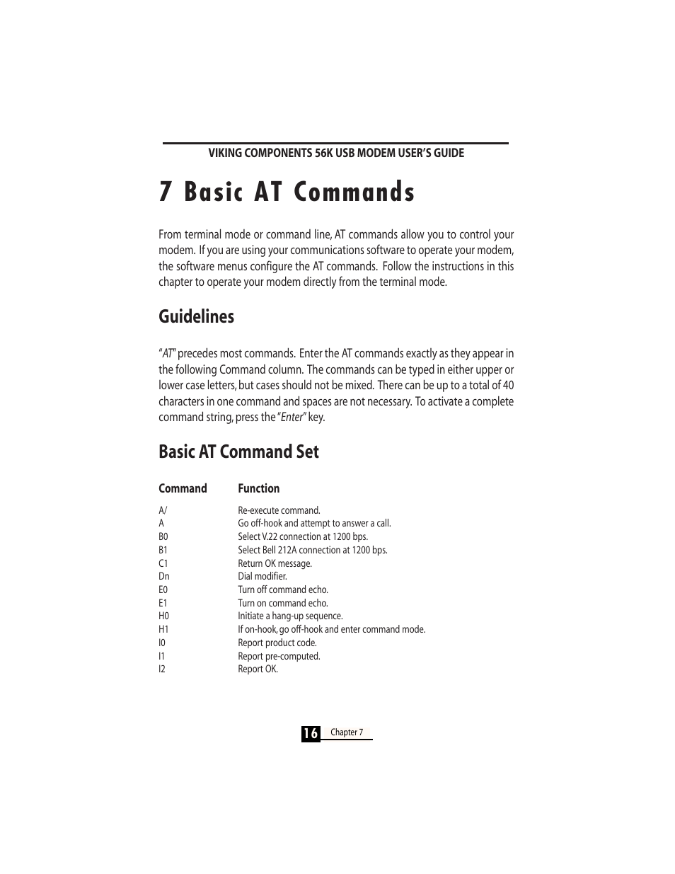 7 basic at commands, Guidelines, Basic at command set | Viking InterWorks MAC OS User Manual | Page 18 / 33