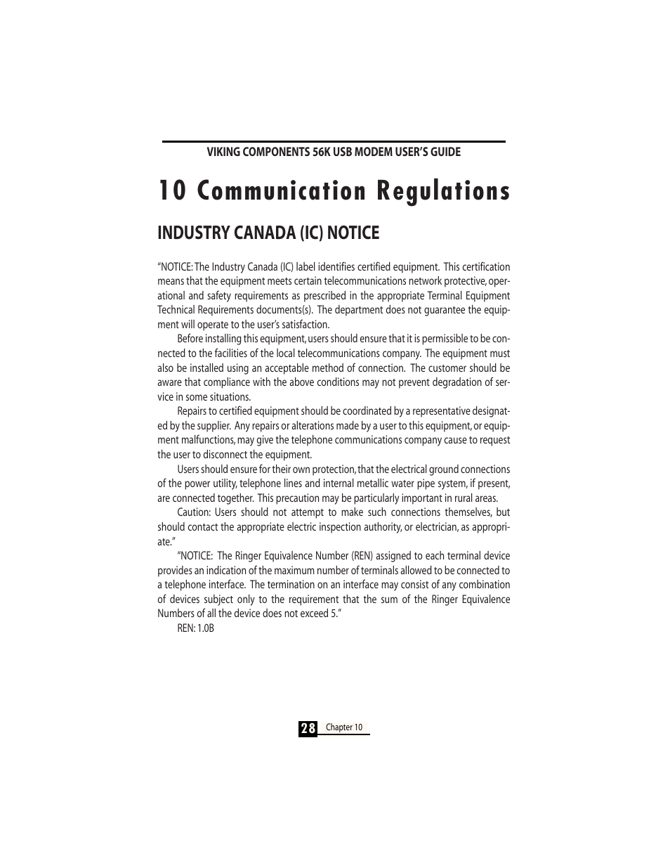 10 communication regulations, Industry canada (ic) notice | Viking InterWorks MAC OS User Manual | Page 30 / 33