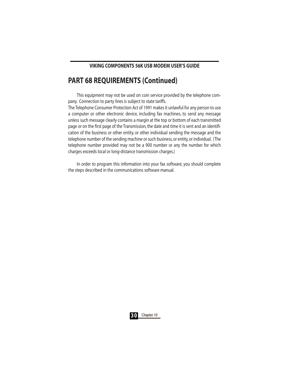 Part 68 requirements (continued) | Viking InterWorks MAC OS User Manual | Page 32 / 33