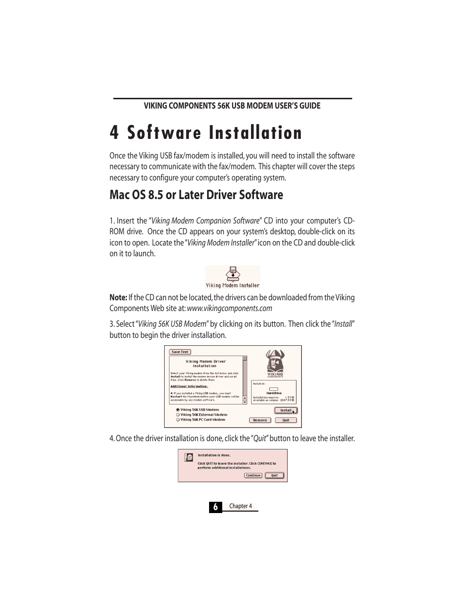 4 software installation, Mac os 8.5 or later driver software | Viking InterWorks MAC OS User Manual | Page 8 / 33