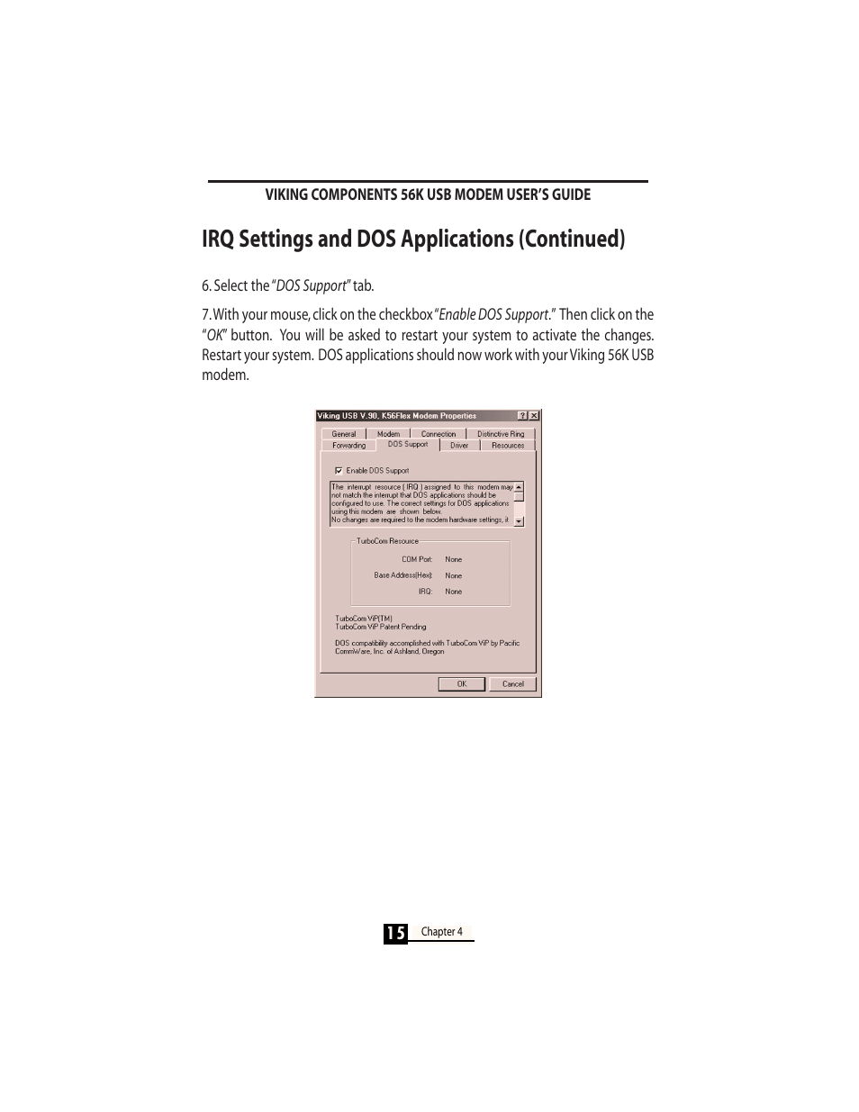 Irq settings and dos applications (continued) | Viking InterWorks 56K User Manual | Page 17 / 37