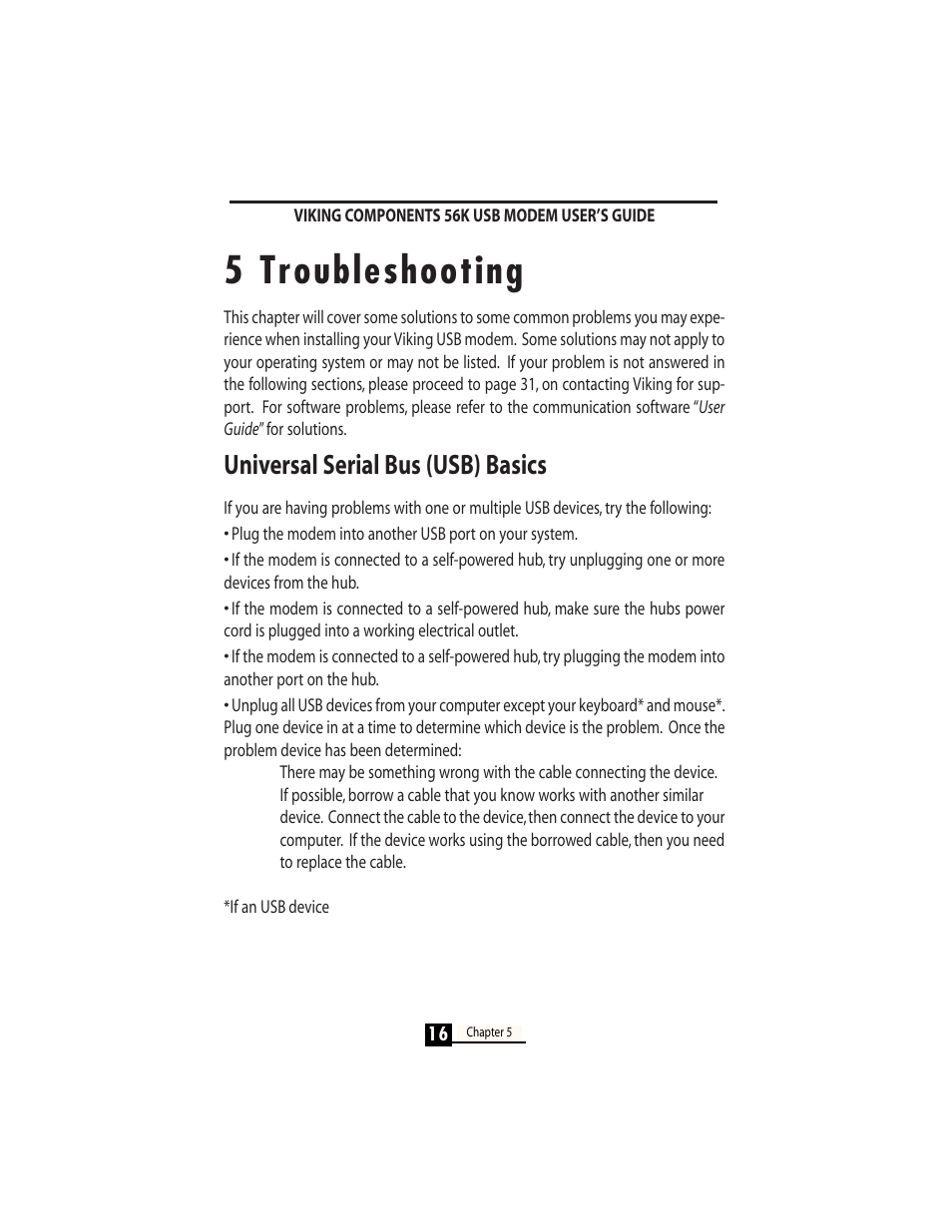 5 troubleshooting, Universal serial bus (usb) basics | Viking InterWorks 56K User Manual | Page 18 / 37