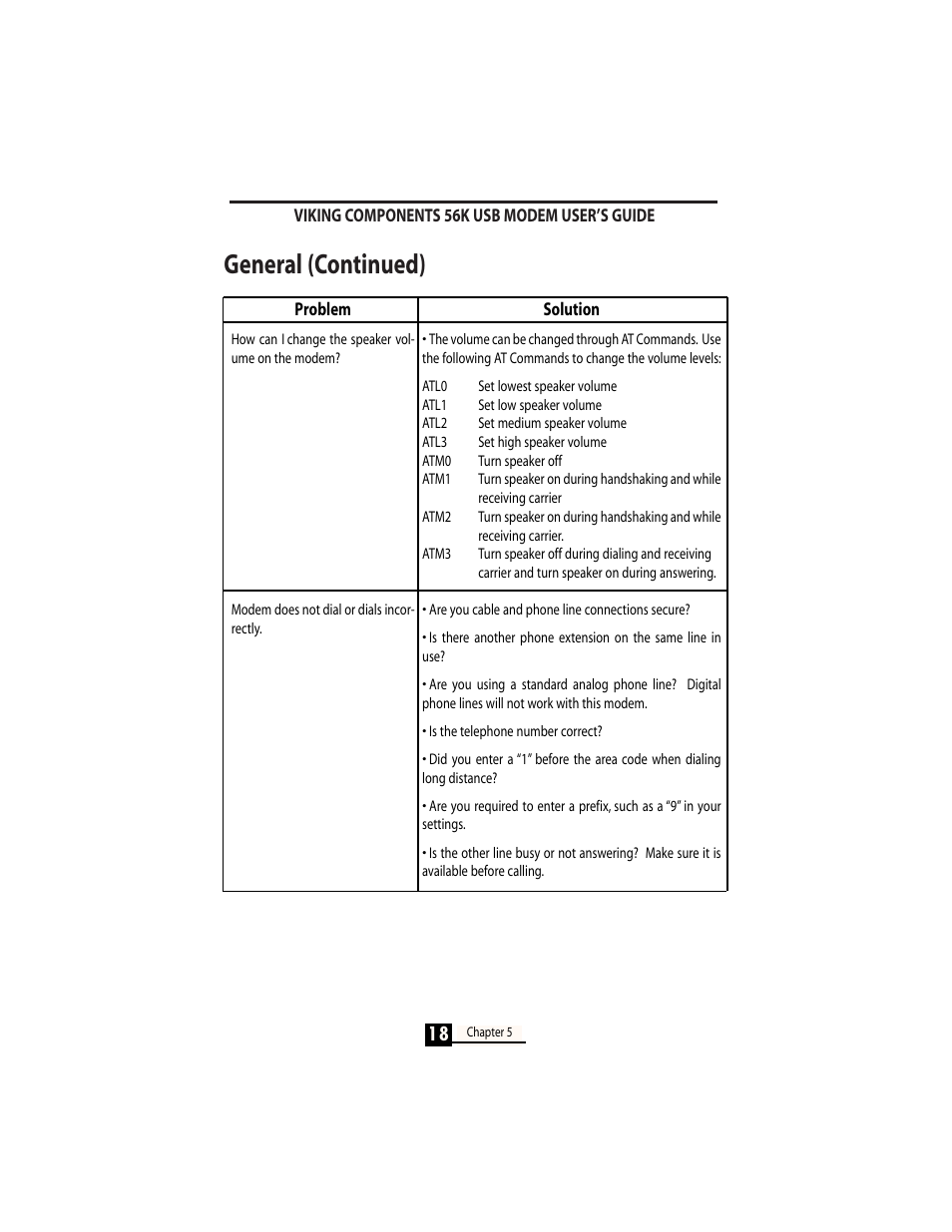 General (continued) | Viking InterWorks 56K User Manual | Page 20 / 37