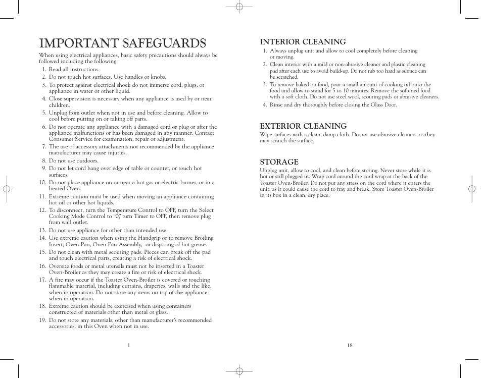 Important safeguards, Interior cleaning, Exterior cleaning | Storage | Trattorina VT6 User Manual | Page 19 / 20