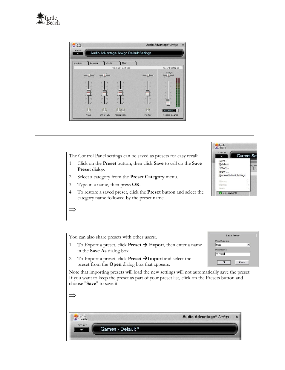 Using the control panel presets | Turtle Beach Audio Advantage Amigo TBS-1121-01 User Manual | Page 25 / 38