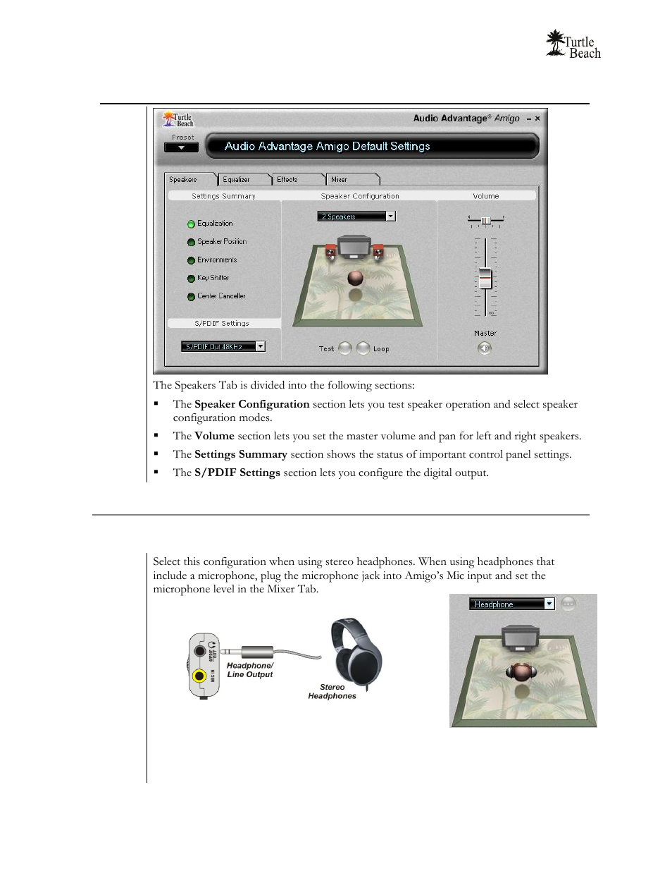 Control panel speakers tab, Speaker configurations | Turtle Beach Audio Advantage Amigo TBS-1121-01 User Manual | Page 26 / 38