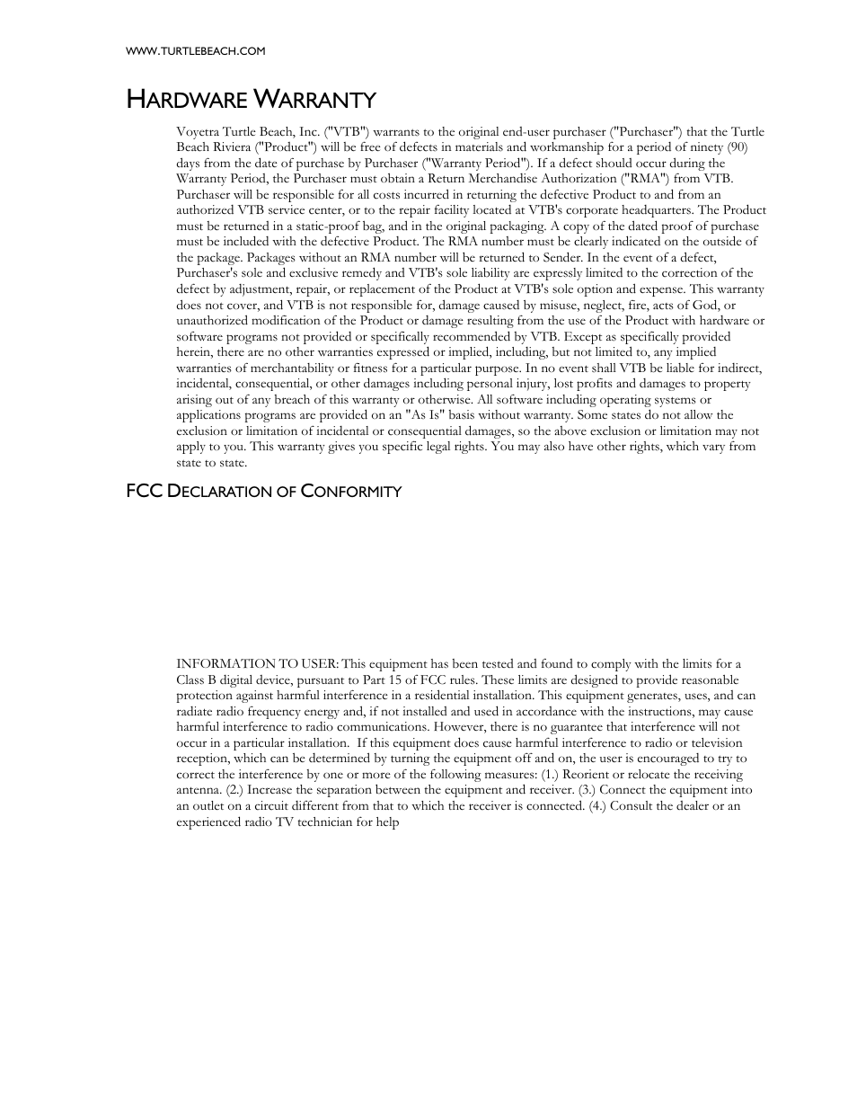 Ardware, Arranty | Turtle Beach 5.1 Channel Surround Sound Riviera User Manual | Page 29 / 29